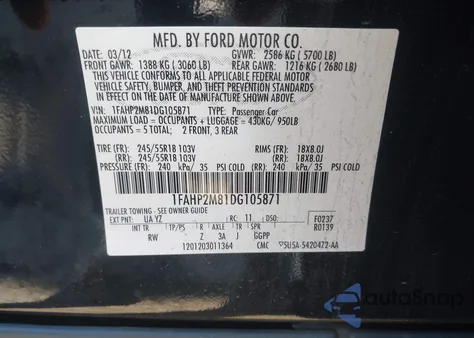 2013 Ford Police Interceptor из США, поврежденный, VIN 1FAHP2M81DG105871